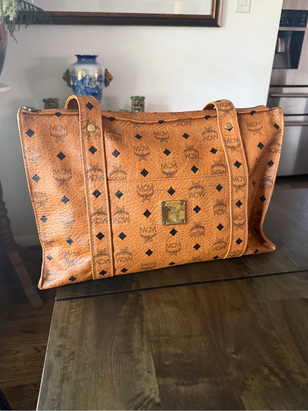 Authentic Vintage MCM Visetos Cognac Large Shopper Tote Shoulder Bag
